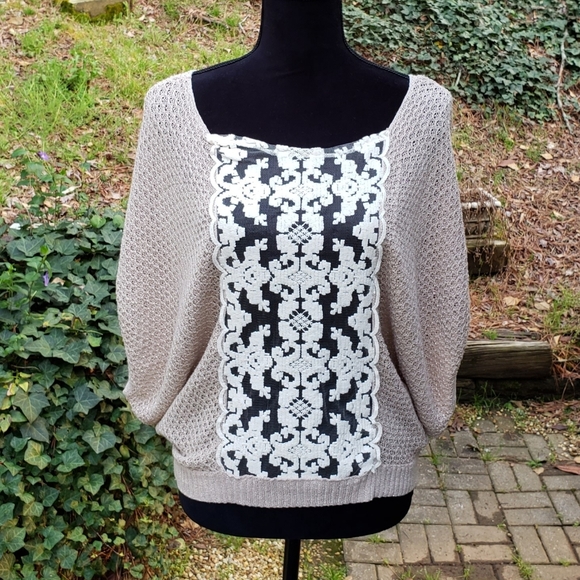 Free People Lurex Swit Lace Front Knit Top - Picture 2 of 14